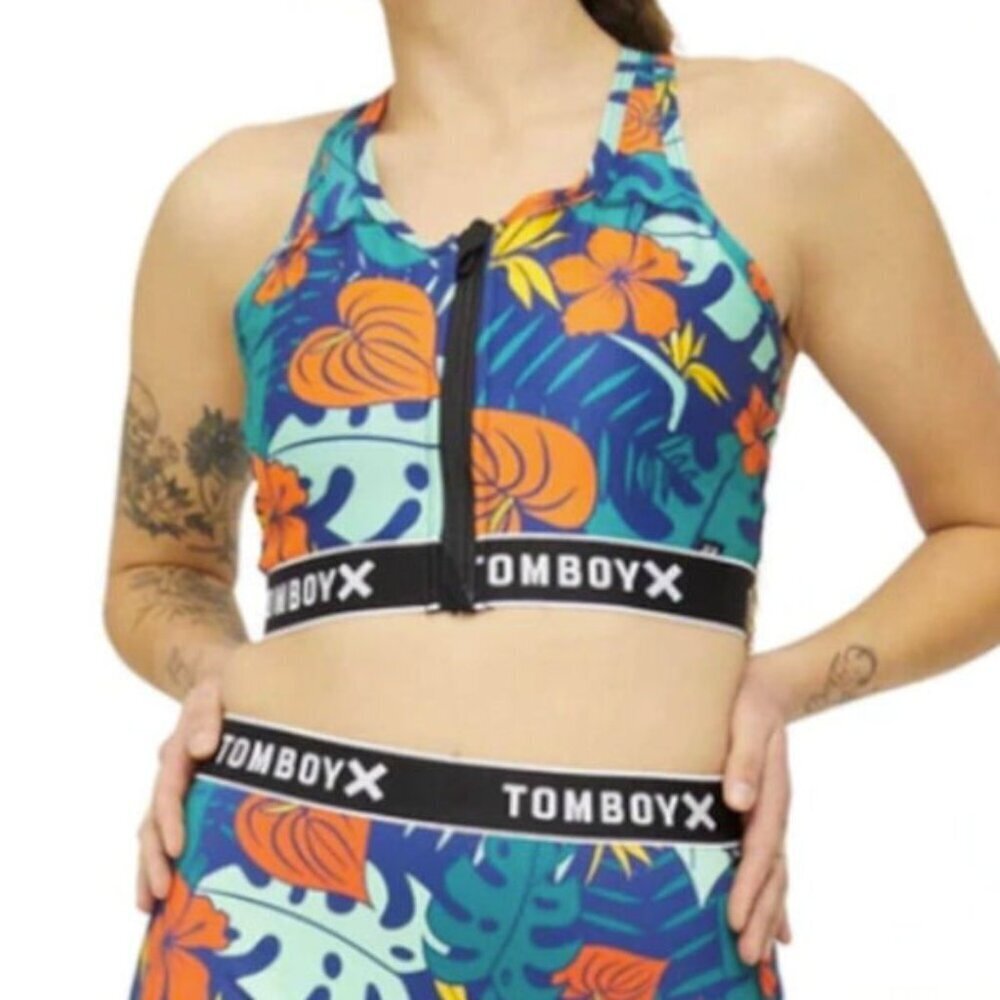 TomboyX Swim Sport Top Womens 5X Wire Free UPF Zip Up Racerback Compression Bra